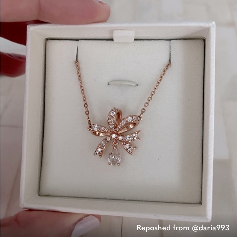 Swarovski Volta Rose Gold Crystal Bow Necklace - Picture 6 of 6
